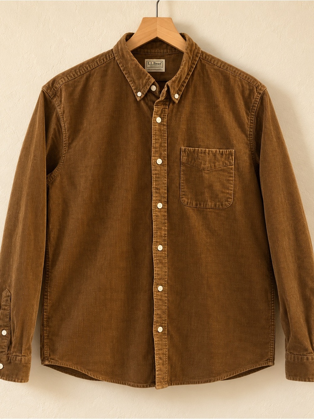 L.L. Bean Men's Corduroy Button-Down Shirt in Warm Brown